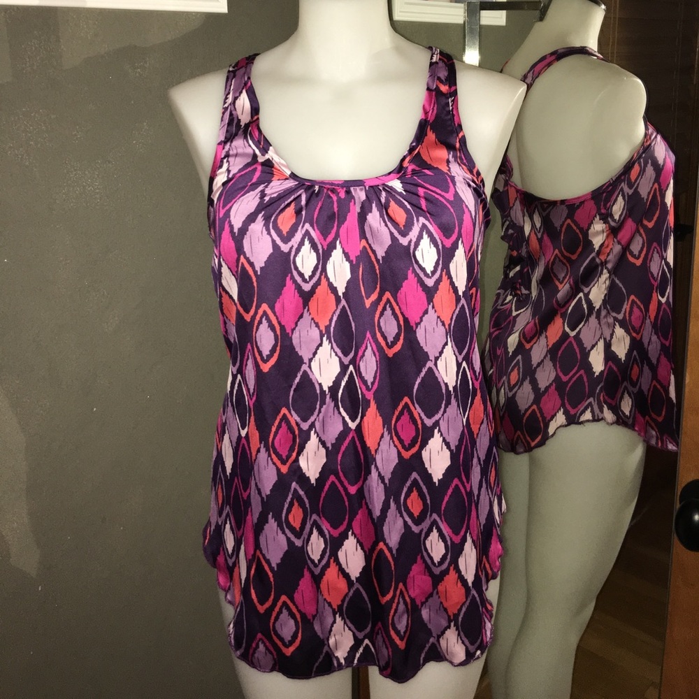 Print Satin Racerback Tank Small NWT